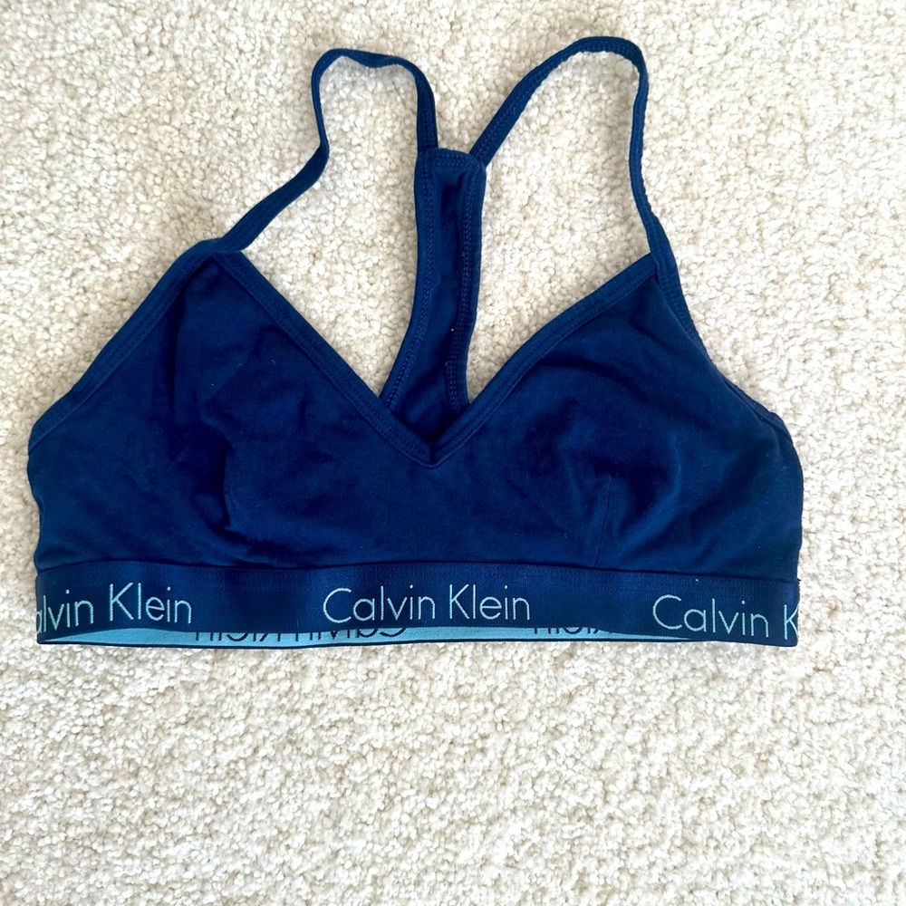 Calvin Klein Logo Bra Top in Navy Blue Size Medium